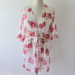 Vintage Expressions California Dynasty Sheer Floral Robe Large Pink White